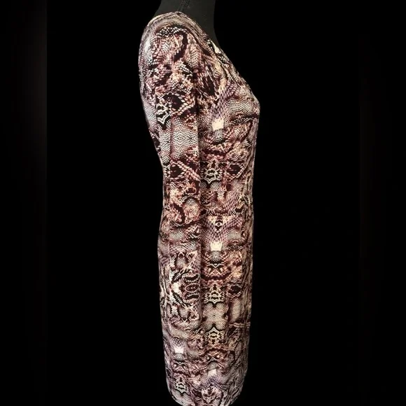 JENNIFER LOPEZ BROWN MIDI BODYCON KEYHOLE SNAKESKIN SHEATH CUTOUT DRESS SZ MED - Picture 4 of 10
